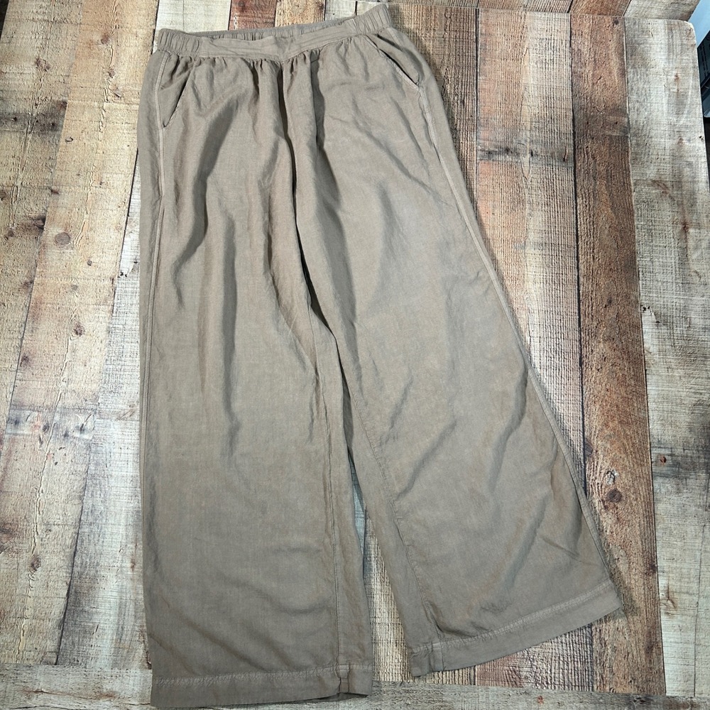 Splendid Tan Viscose Linen Blend Wide Leg Pants Elastic Waist Coastal Boho XL